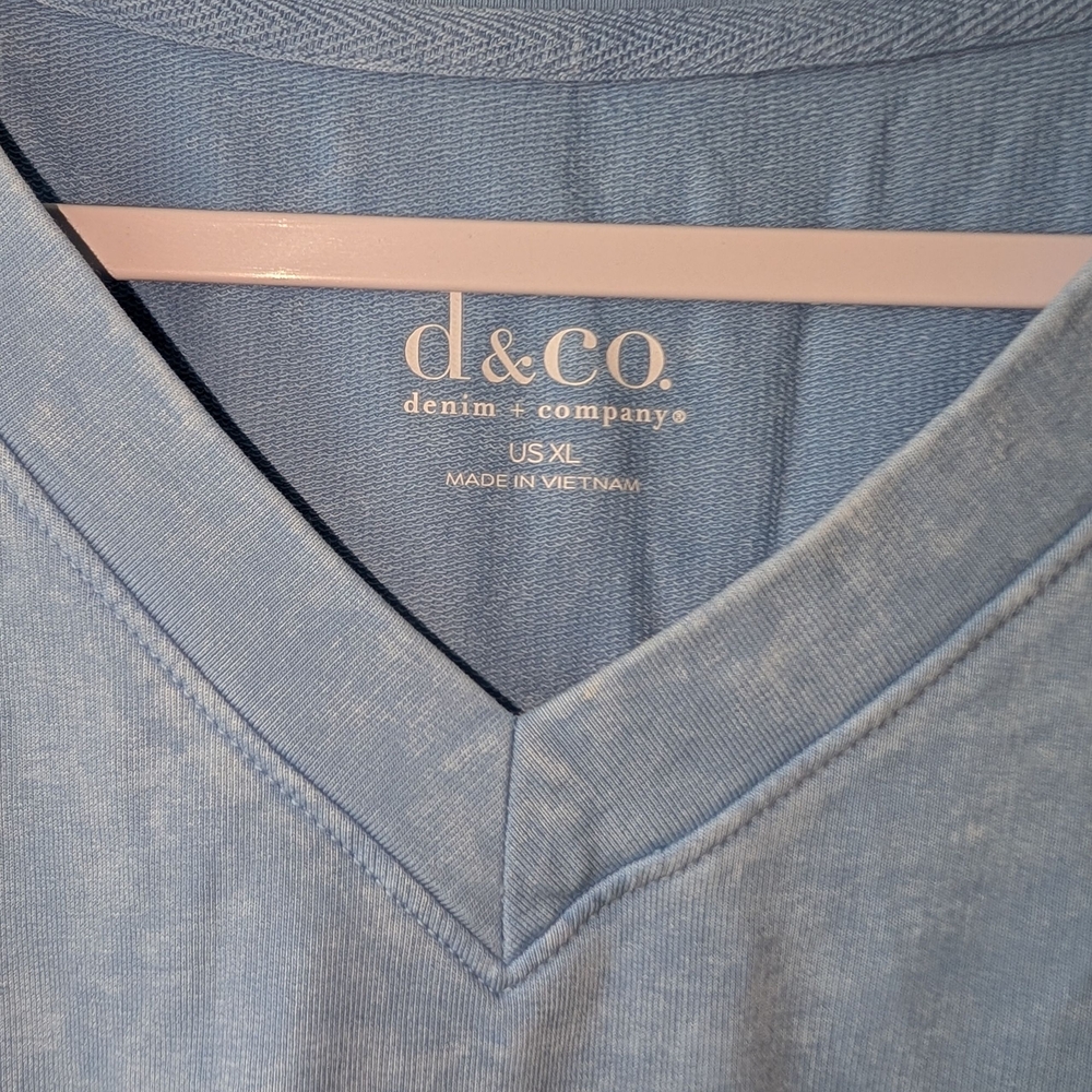 DENIM & CO WOMEN'S BLUE WASHED FRENCH TERRY LONG SLEEVE V-NECK PULLOVER SIZE XL - Picture 4 of 8